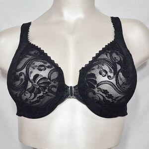 42C Glamorise 9245 Wonderwire Front Close Semi Sheer Lace Underwire Bra Black